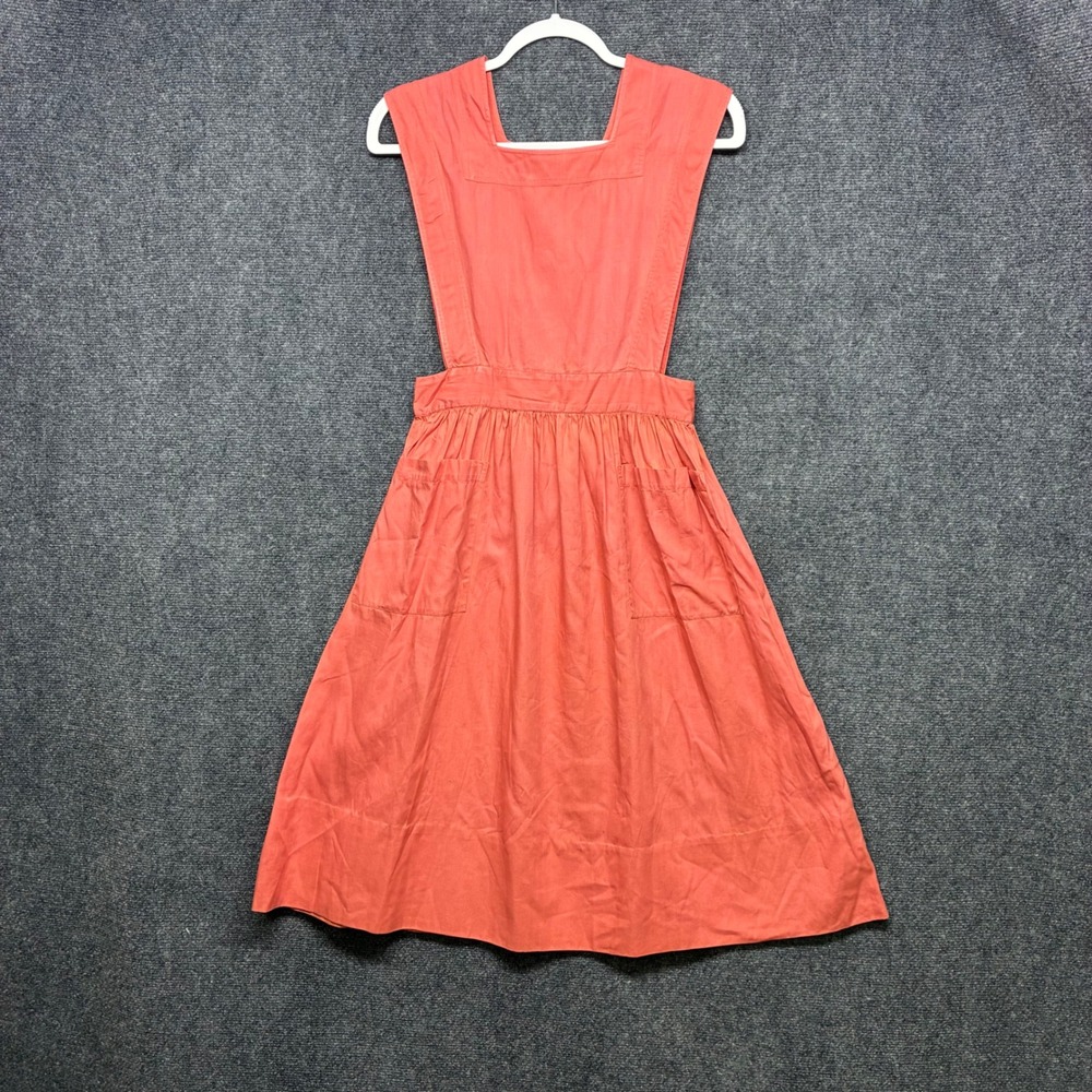 Angelica Pinafore Sanforized‎ Apron Vintage 34 Coral Pink Cotton Button Back